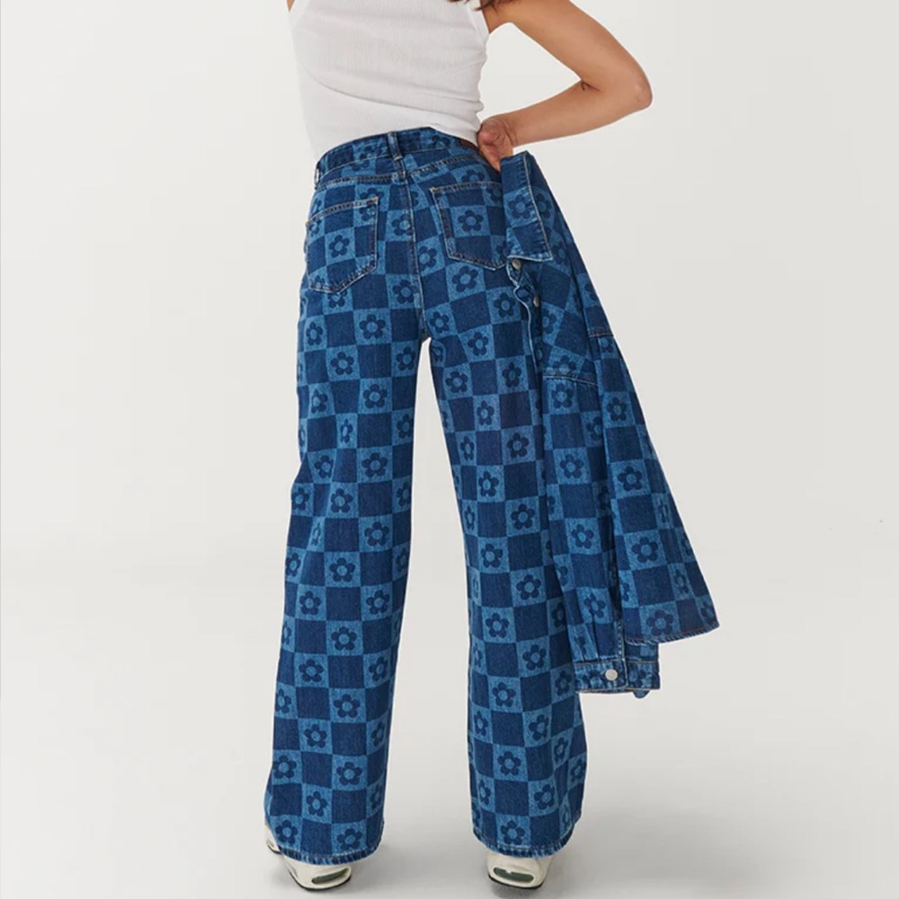 Retro checkered loose fit wide leg jeans!! - Picture 3 of 10
